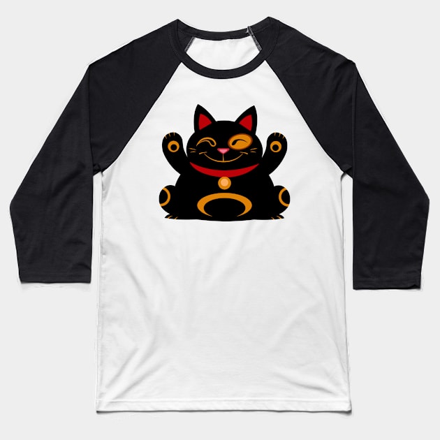 Black Lucky Cat Baseball T-Shirt by xyabut2